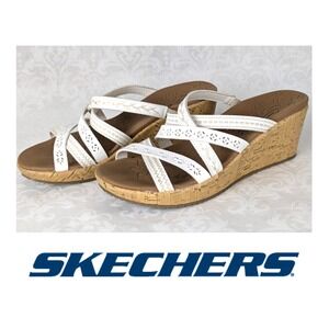 Skechers White Cali Luxe Foam Strappy Wedge Sandals Womens Size 6 NWOB